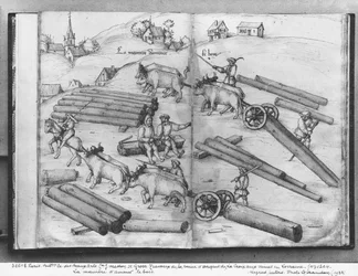 Silver Mine of La Croix-aux-Mines, Lorraine, fol.3v and 4r, Transporting Wood, c.1530